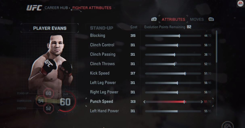 A selection of stats are available to upgrade and better your player.